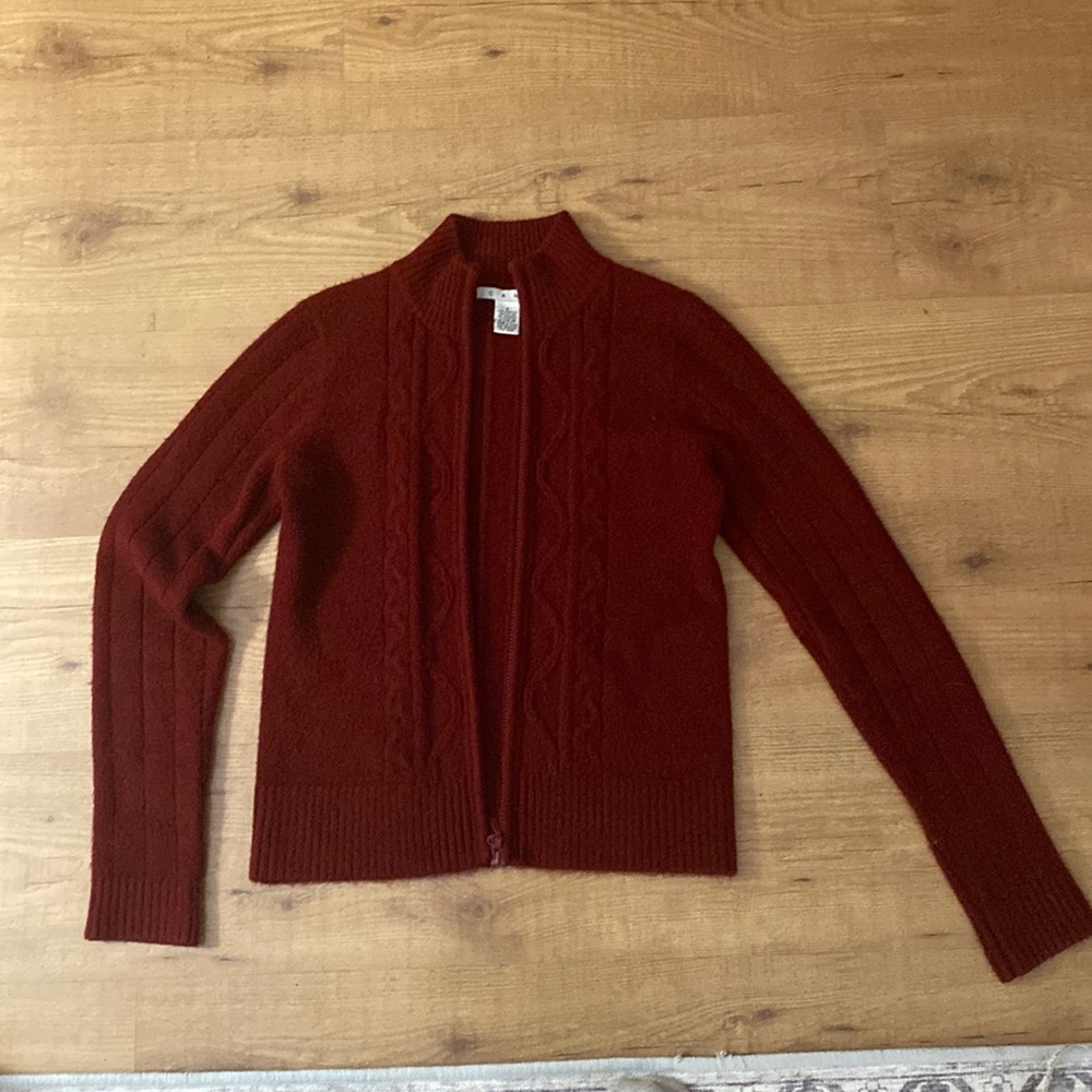 Merlot Cabi Cable Knit Zip Up